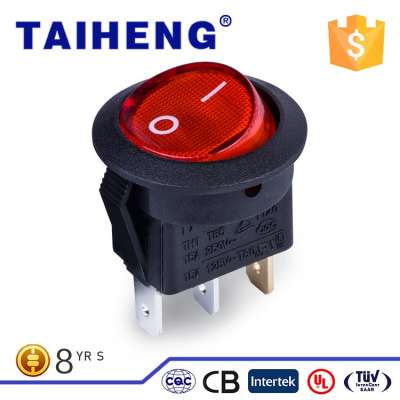 Superior quality round type red head on-off-on rocker switch illuminated